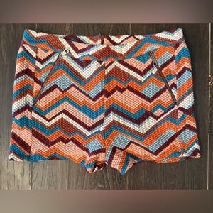 Free People High Waist Orange and Blue Chevron Shorts